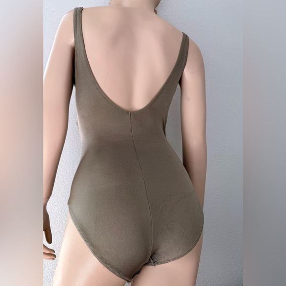 Pour Moi? Azure Tummy Control Swimsuit Shimmer Olive Green One Piece Wrap Front - Picture 6 of 14
